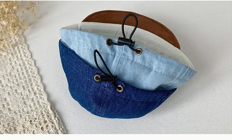Denim Suede Baby Cap Blue Brown Sunscreen Hat — feature 3