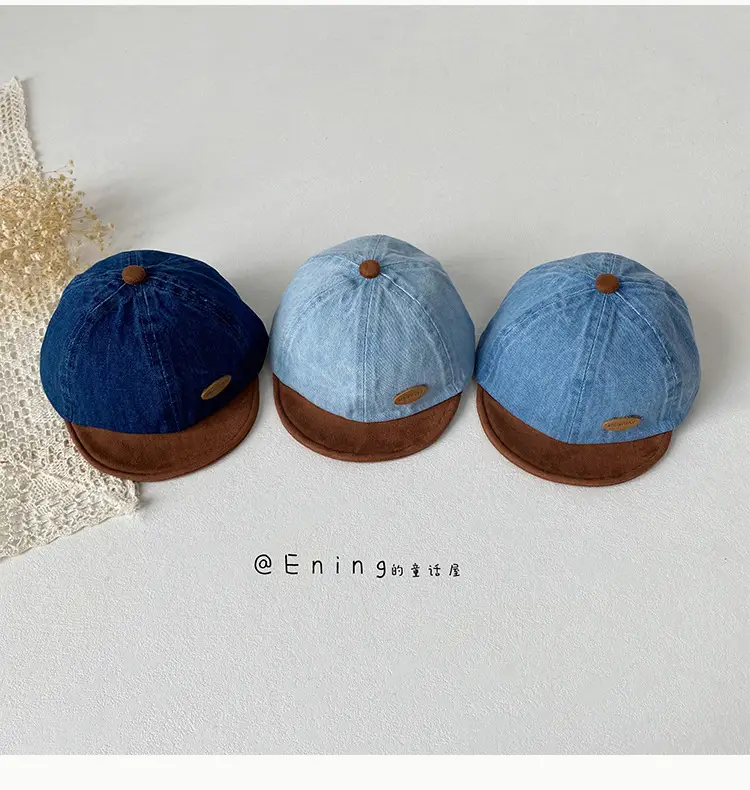 Denim Suede Baby Cap Blue Brown Sunscreen Hat — feature 6