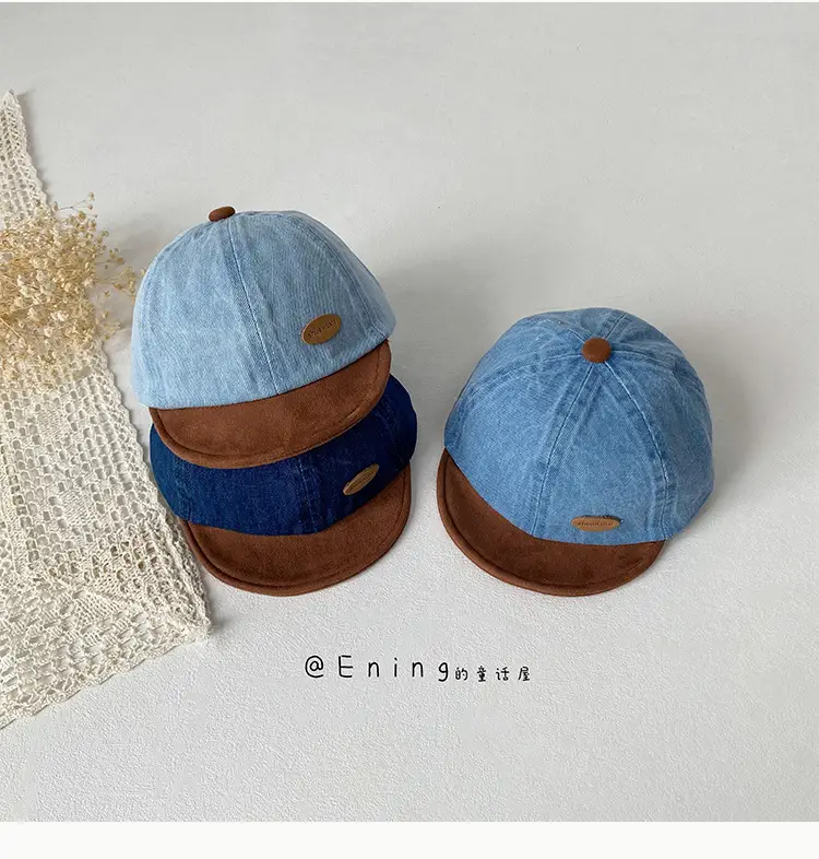 Denim Suede Baby Cap Blue Brown Sunscreen Hat — feature 7