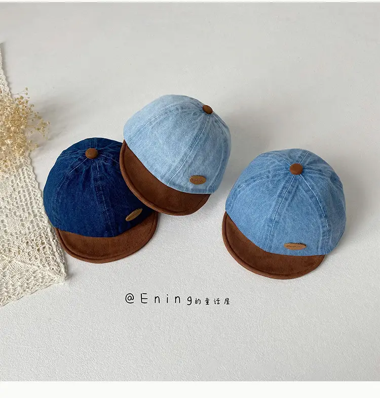 Denim Suede Baby Cap Blue Brown Sunscreen Hat — feature 8