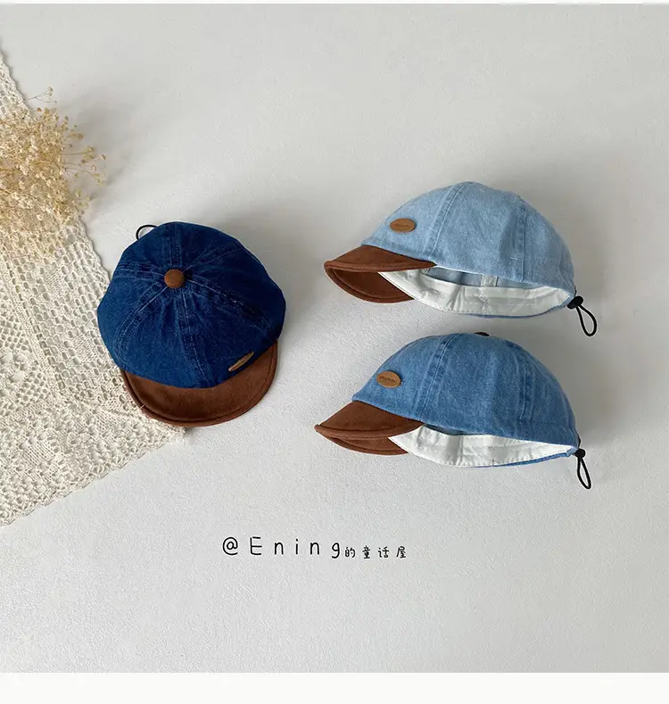 Denim Suede Baby Cap Blue Brown Sunscreen Hat — feature 9