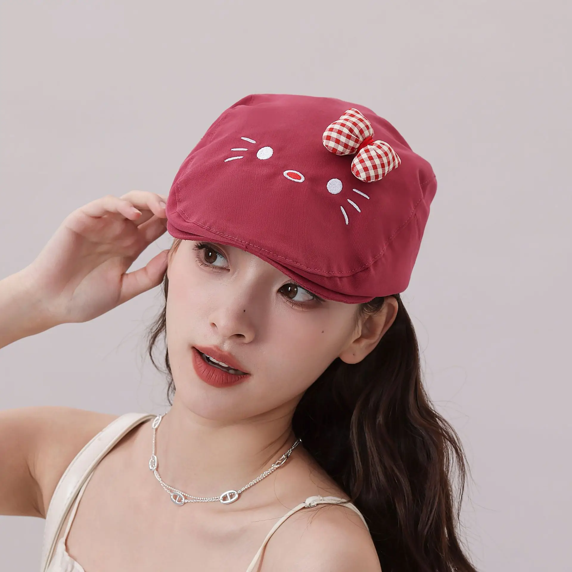 Japanese Girl's Cat Cat Hat with Bow Sunshade Cap — feature 25