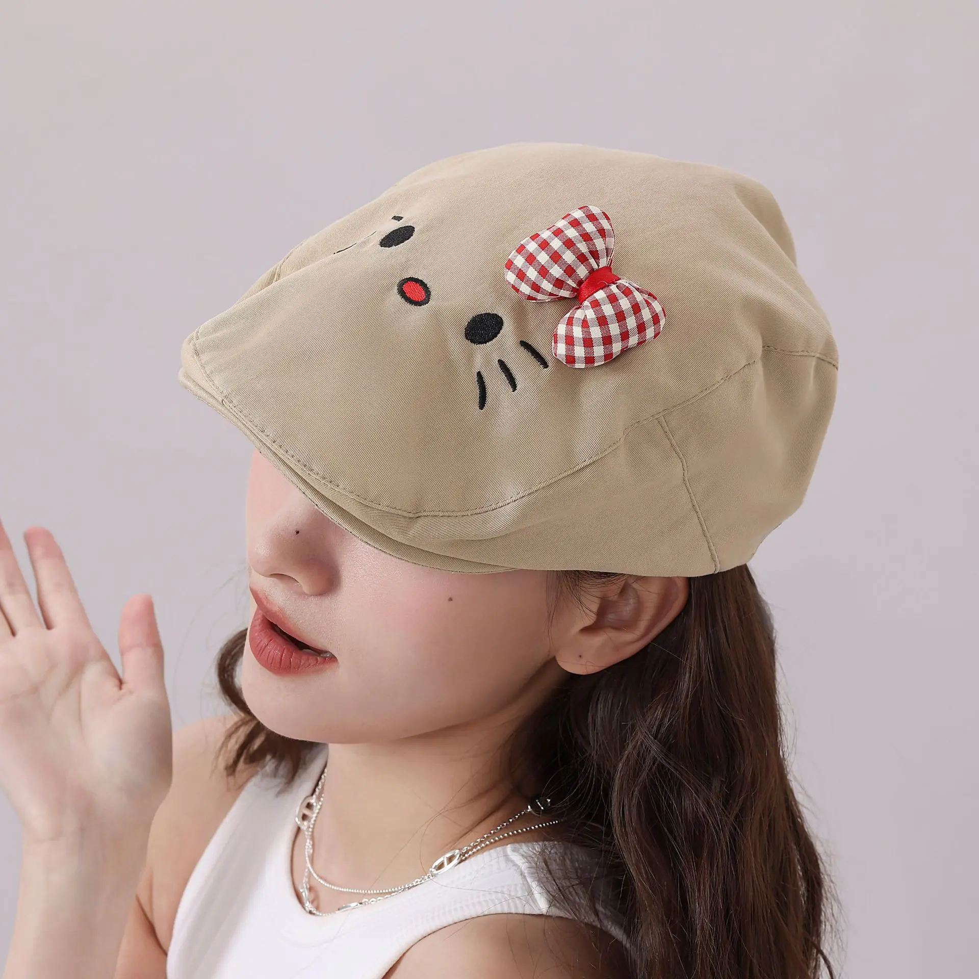 Japanese Girl's Cat Cat Hat with Bow Sunshade Cap — feature 26