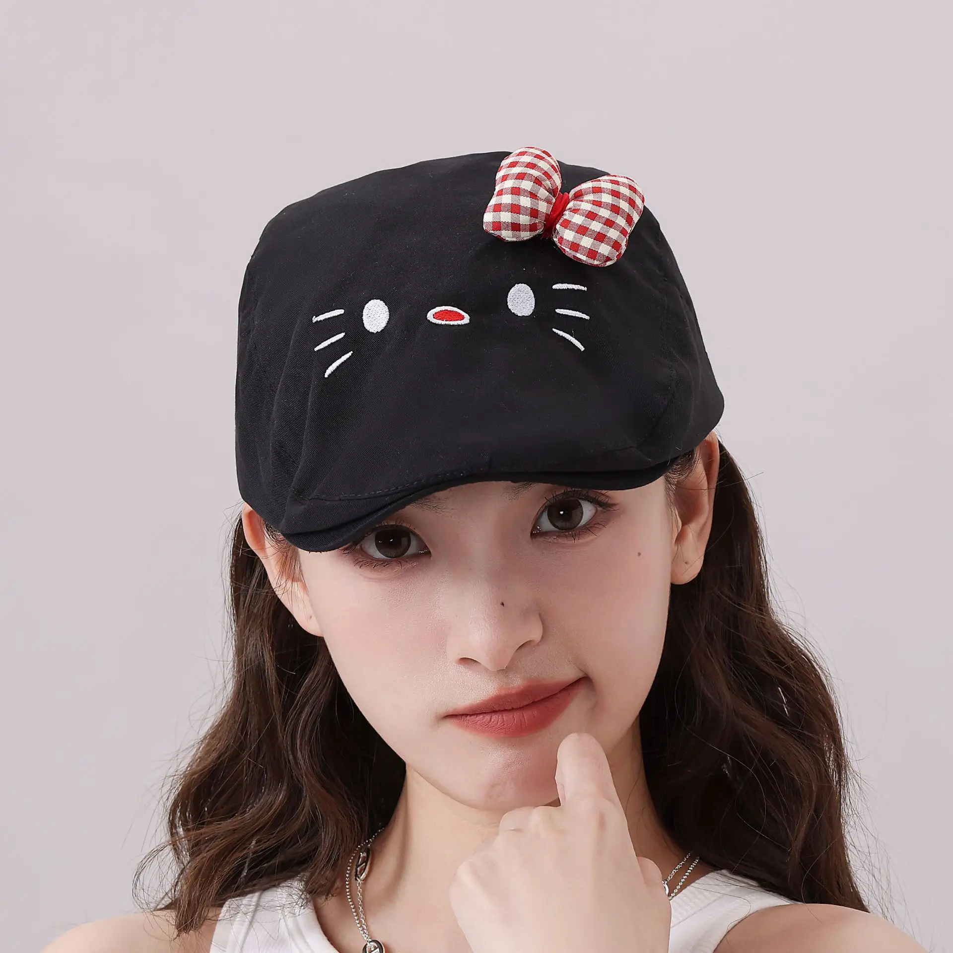 Japanese Girl's Cat Cat Hat with Bow Sunshade Cap