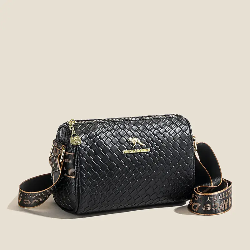 Women's Black Crossbody Bag with Woven Pattern - Image 3