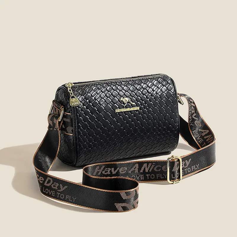 Women's Black Crossbody Bag with Woven Pattern - Image 4