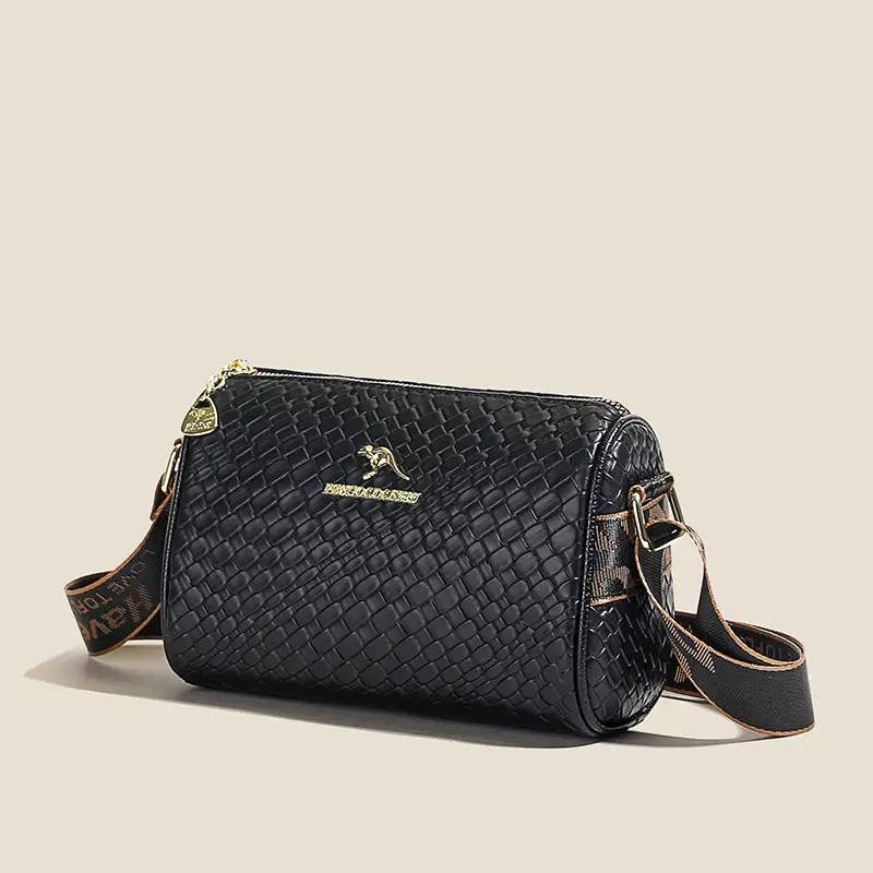 Women's Black Crossbody Bag with Woven Pattern - Image 5