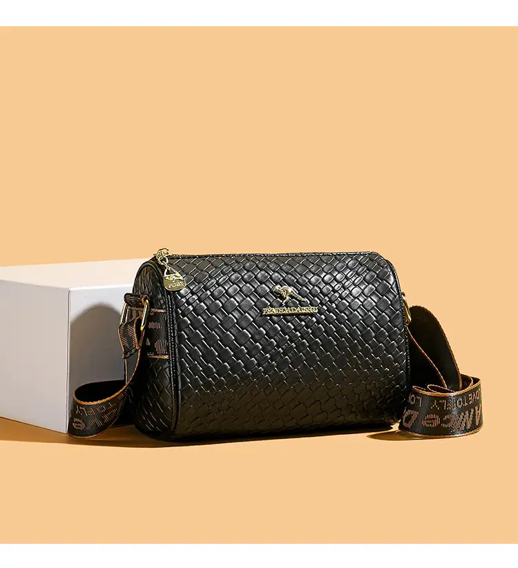 Women's Black Crossbody Bag with Woven Pattern — feature 6