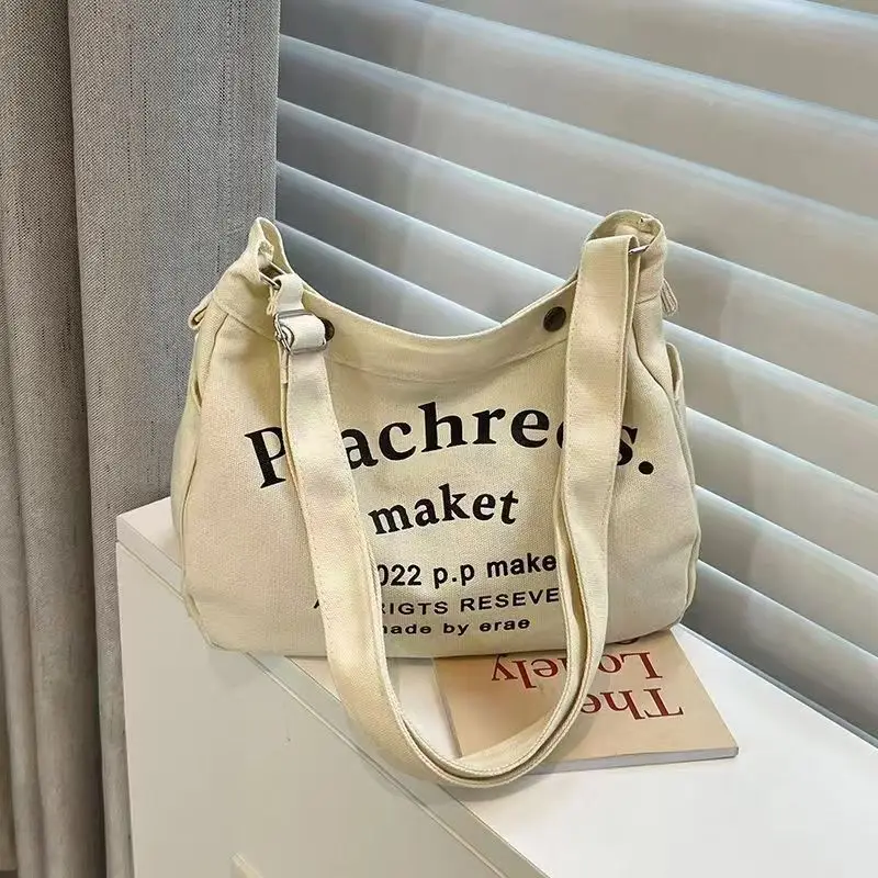 Black Letter Canvas Shoulder Bag Large Capacity — feature 1