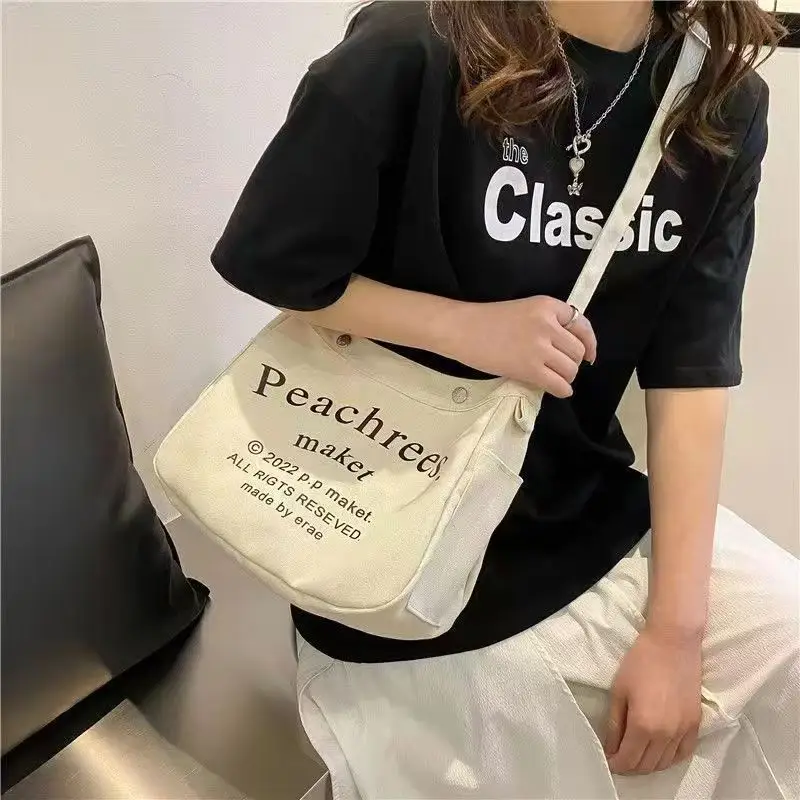 Black Letter Canvas Shoulder Bag Large Capacity — feature 2