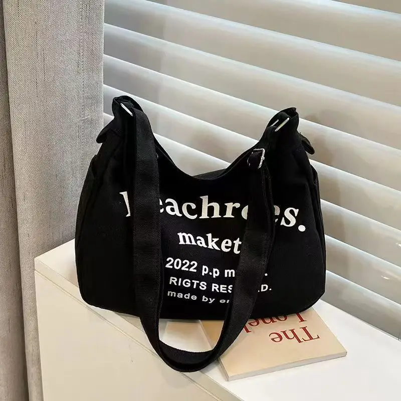 Black Letter Canvas Shoulder Bag Large Capacity — feature 3
