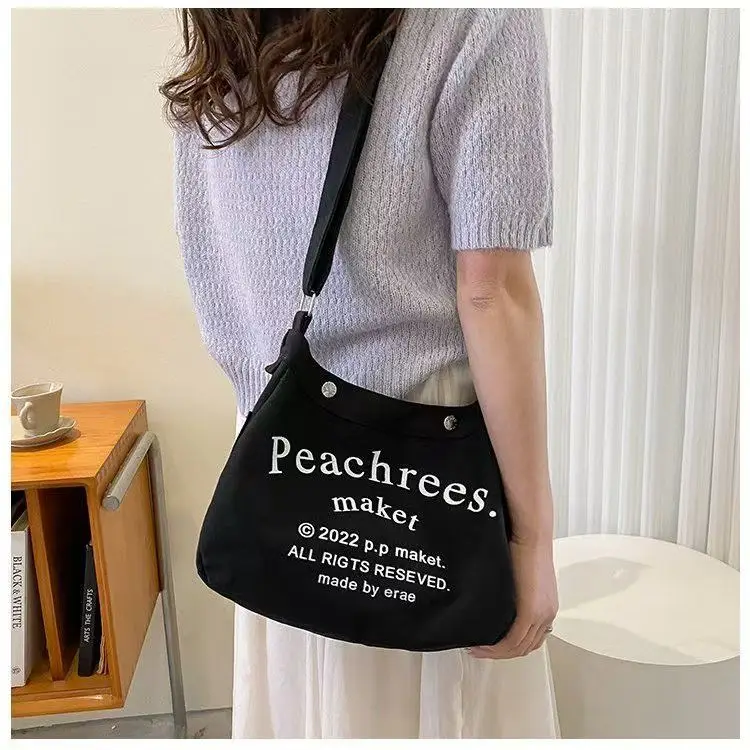 Black Letter Canvas Shoulder Bag Large Capacity — feature 4