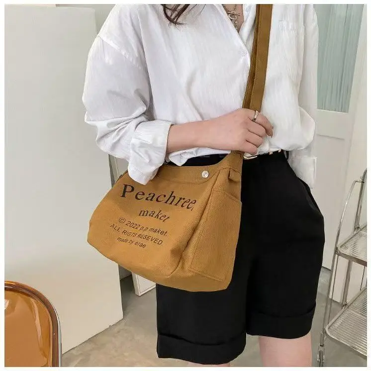 Black Letter Canvas Shoulder Bag Large Capacity — feature 6