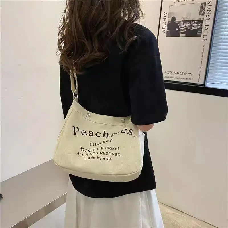 Black Letter Canvas Shoulder Bag Large Capacity — feature 8