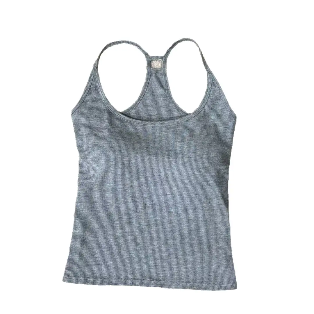 Pure Desire Hot Girl Gray Halter Camisole Women's Summer New Style Slim Fit Backless Bottoming Top with Breast Pads