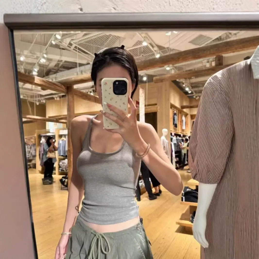 Pure Desire Hot Girl Gray Halter Camisole Women's Summer New Style Slim Fit Backless Bottoming Top with Breast Pads — feature 11