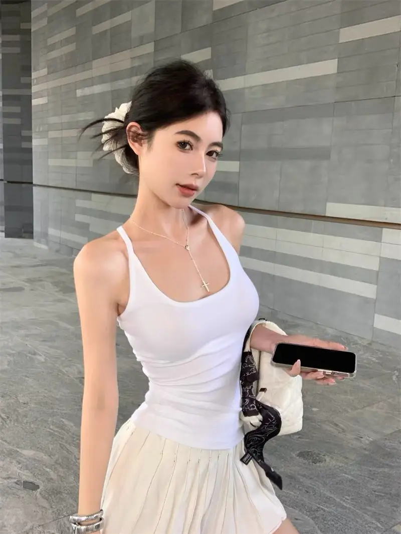 Pure Desire Hot Girl Gray Halter Camisole Women's Summer New Style Slim Fit Backless Bottoming Top with Breast Pads — feature 13