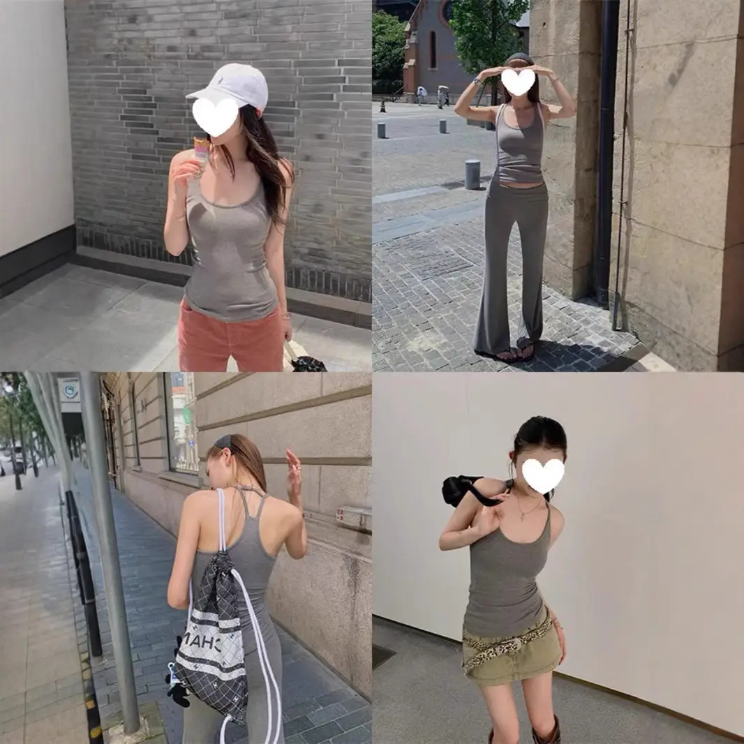 Pure Desire Hot Girl Gray Halter Camisole Women's Summer New Style Slim Fit Backless Bottoming Top with Breast Pads — feature 4