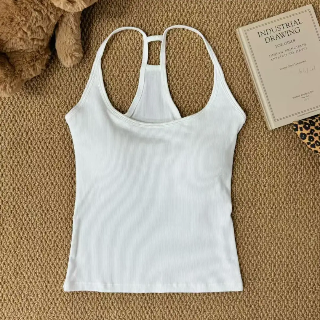 Pure Desire Hot Girl Gray Halter Camisole Women's Summer New Style Slim Fit Backless Bottoming Top with Breast Pads