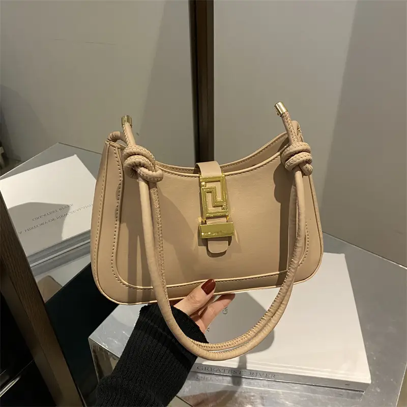 2025 Beige Gold Plated Lock Buckle Shoulder Bag - Image 5