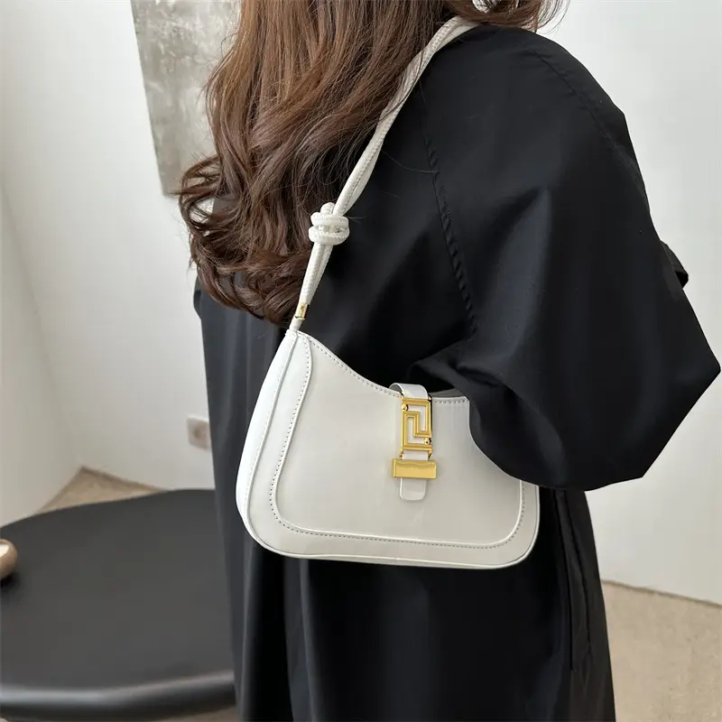 2025 Beige Gold Plated Lock Buckle Shoulder Bag - Image 6