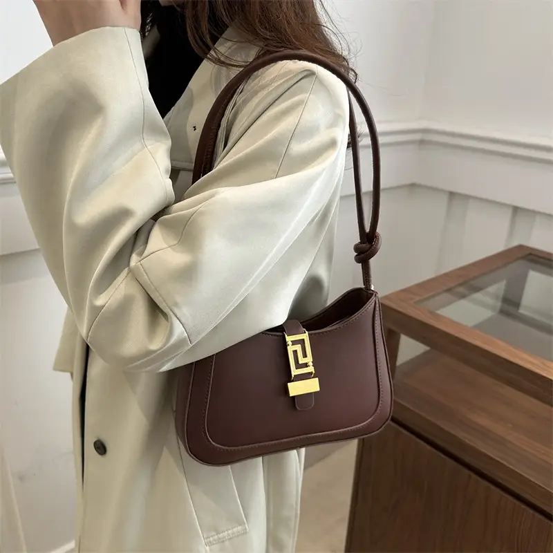 2025 Beige Gold Plated Lock Buckle Shoulder Bag - Image 7