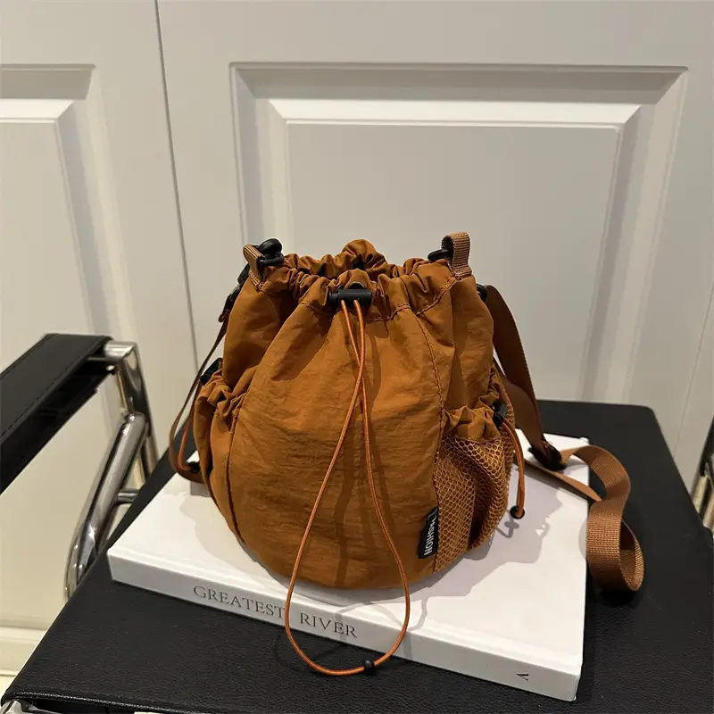 Brown Drawstring Girdle Bag for Women - Image 6