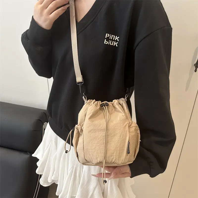 Brown Drawstring Girdle Bag for Women - Image 7
