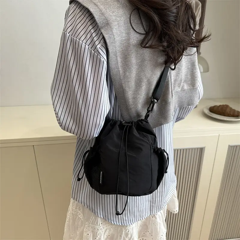 Brown Drawstring Girdle Bag for Women - Image 8