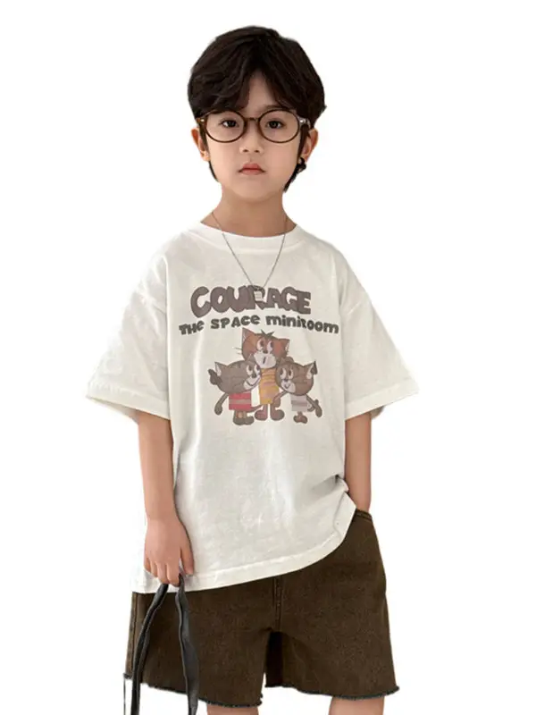 Young Girl Short Sleeve Cotton T-Shirt Gray White Graphic - Image 6