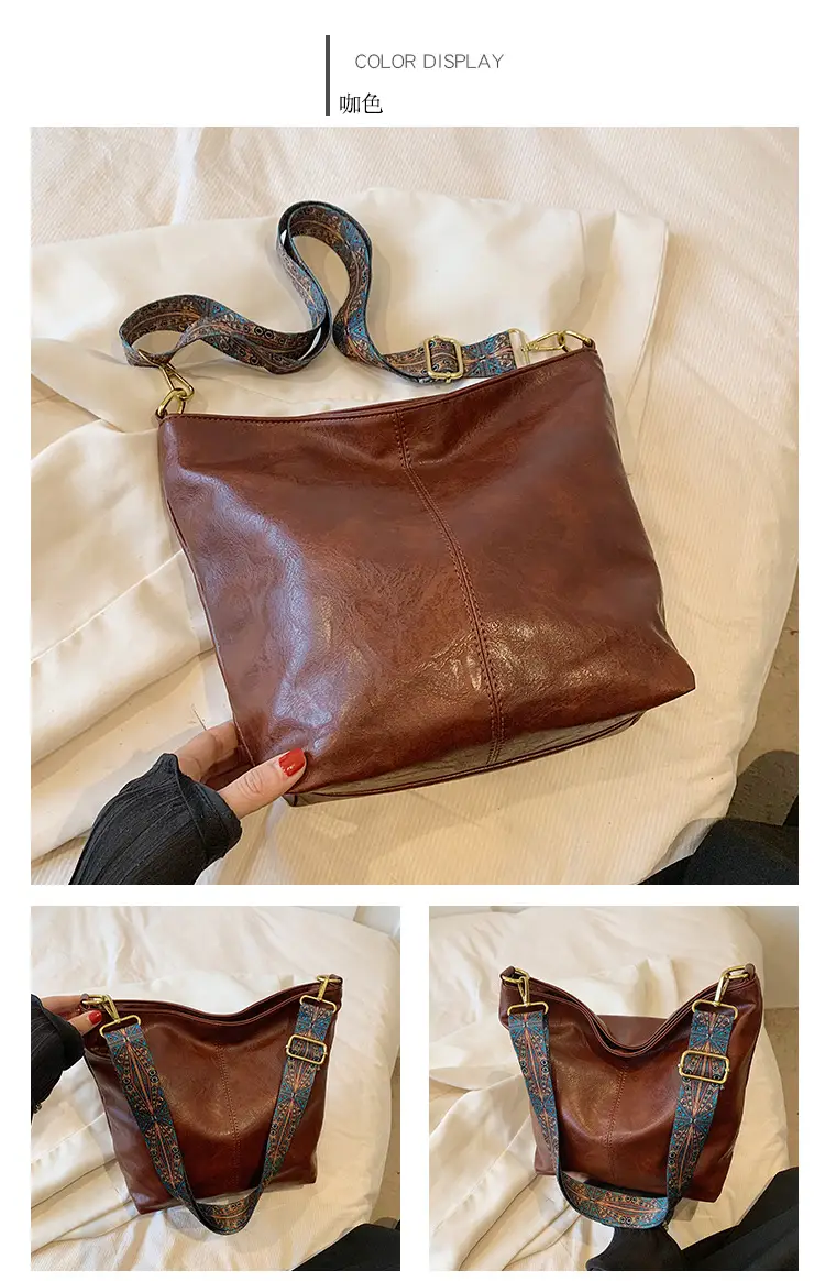 Green Leather Shoulder Bag with Embroidered Strap — feature 13