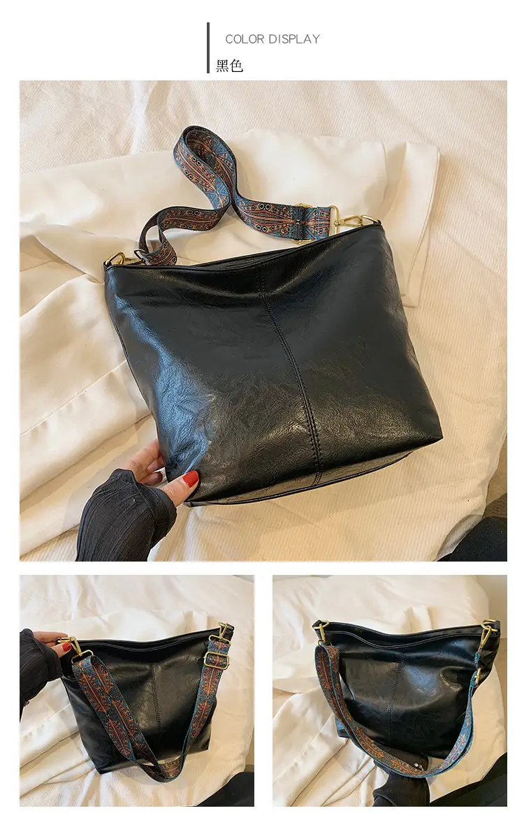 Green Leather Shoulder Bag with Embroidered Strap — feature 19