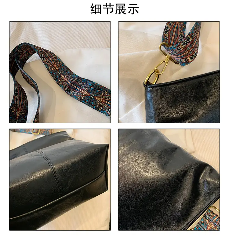 Green Leather Shoulder Bag with Embroidered Strap — feature 6