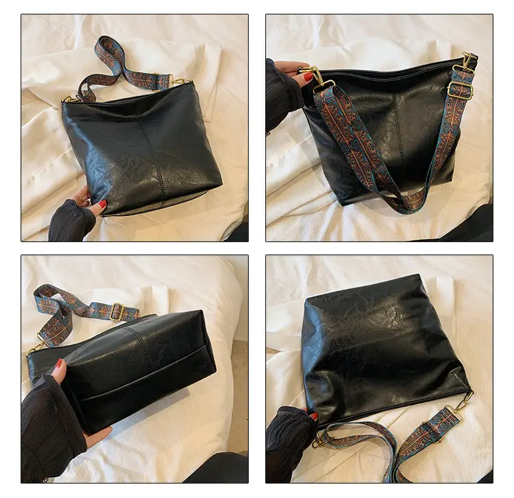 Green Leather Shoulder Bag with Embroidered Strap — feature 7