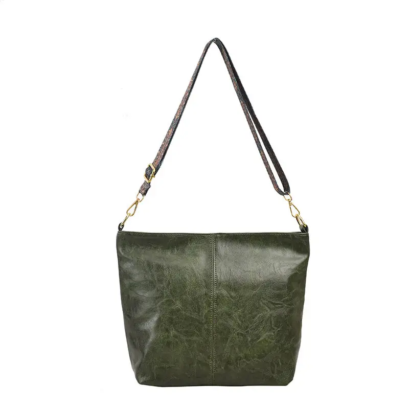 Green Leather Shoulder Bag with Embroidered Strap - Image 6