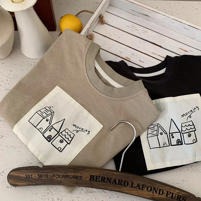 Children Cotton Graphic T-Shirt Beige Summer 2025 - Image 4