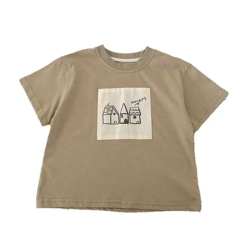 Children Cotton Graphic T-Shirt Beige Summer 2025 - Image 5