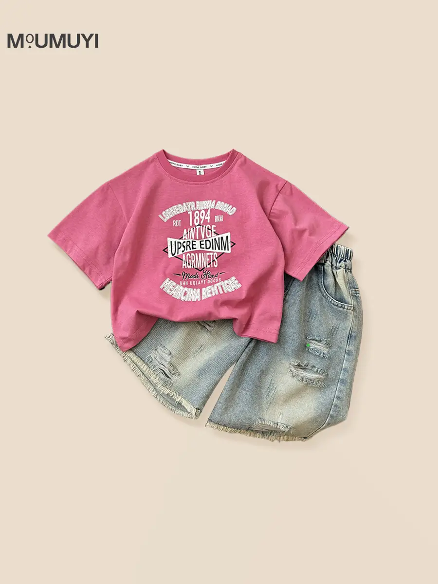 Boys Letter Printed Pink T-Shirt 2025 Summer
