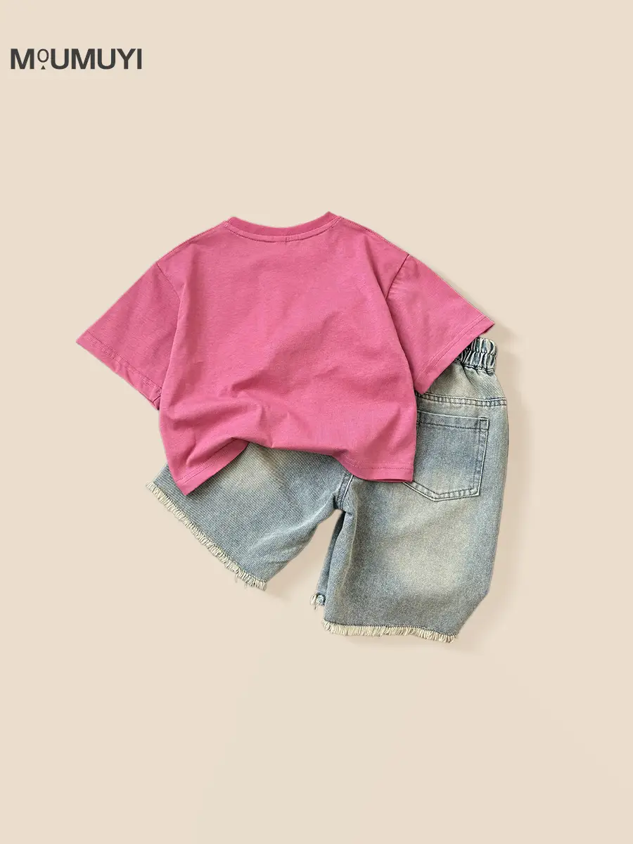 Boys Letter Printed Pink T-Shirt 2025 Summer