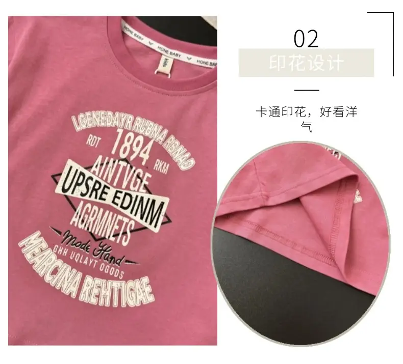 Boys Letter Printed Pink T-Shirt 2025 Summer — feature 10
