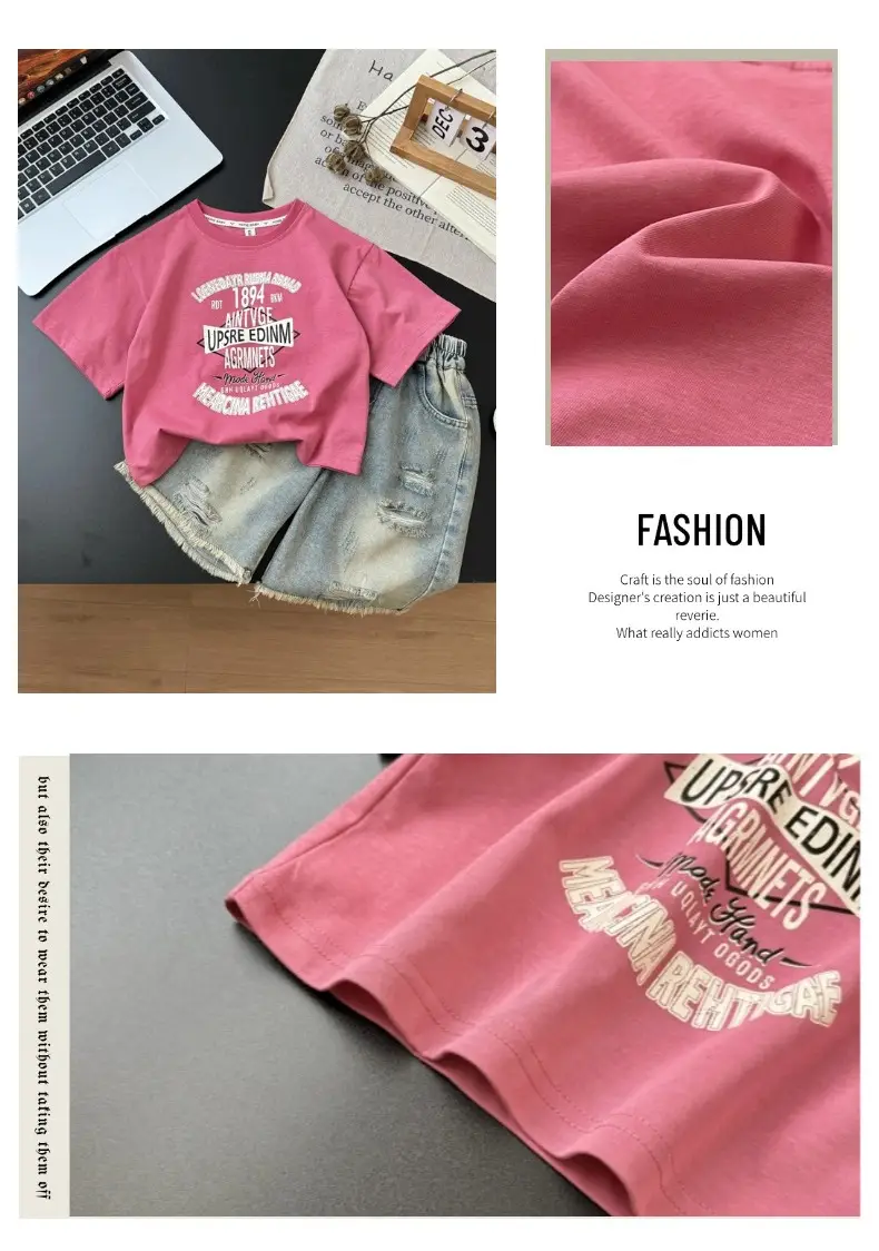 Boys Letter Printed Pink T-Shirt 2025 Summer — feature 14