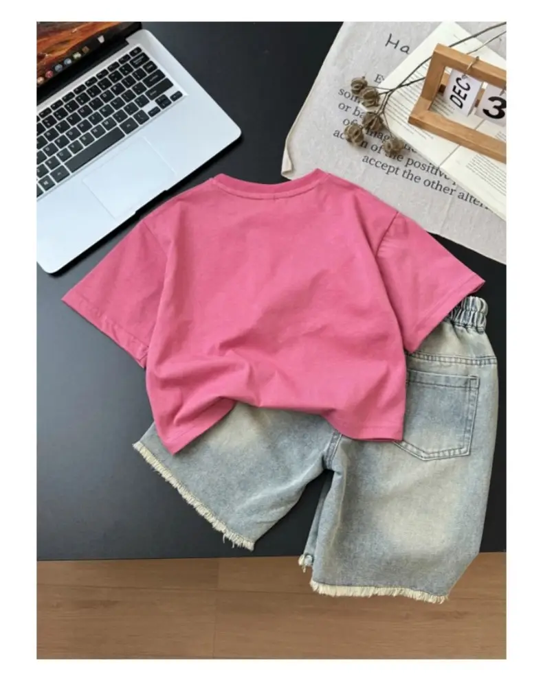 Boys Letter Printed Pink T-Shirt 2025 Summer — feature 15