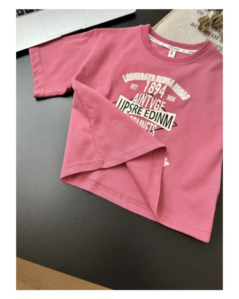Boys Letter Printed Pink T-Shirt 2025 Summer — feature 18
