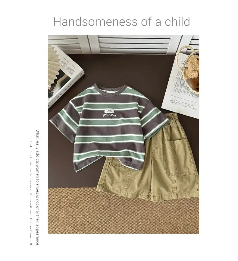 Boys Striped Cotton Shorts Set 2026 Summer — feature 12