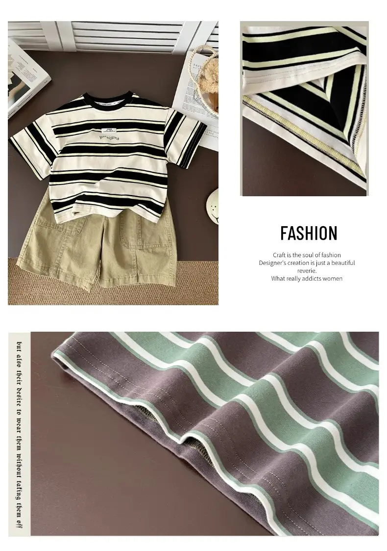 Boys Striped Cotton Shorts Set 2026 Summer — feature 13