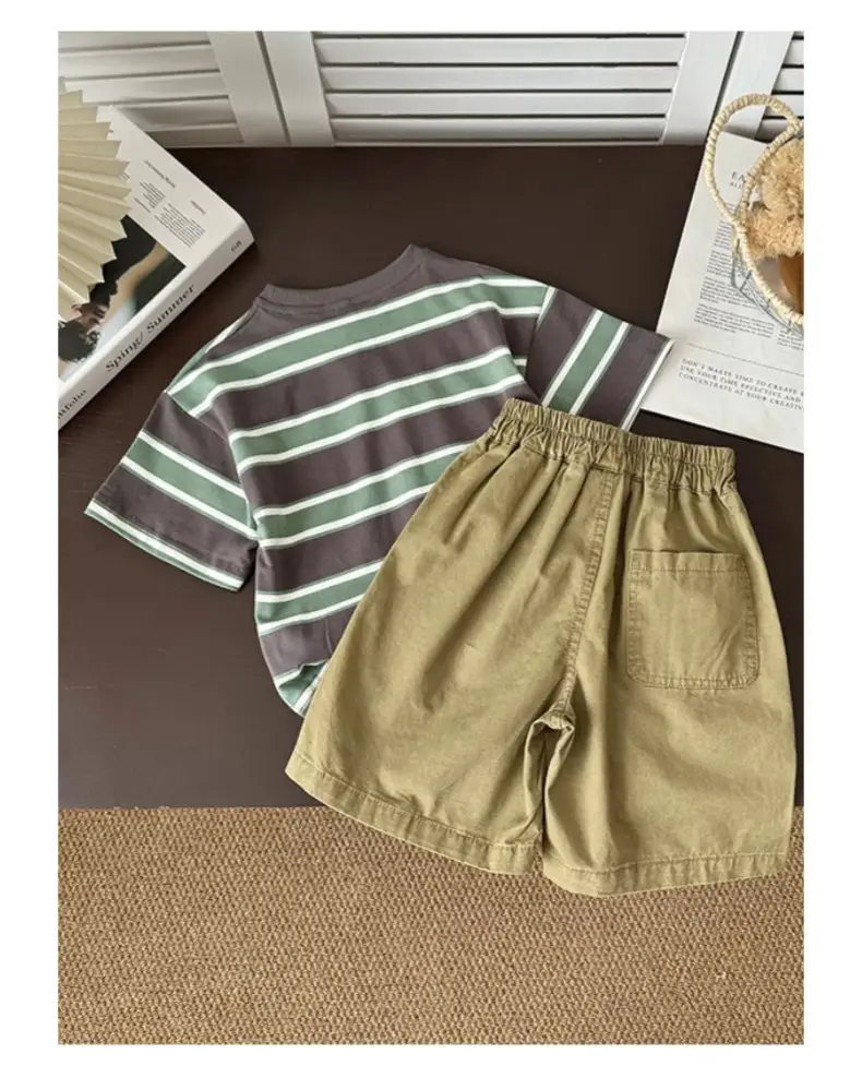 Boys Striped Cotton Shorts Set 2026 Summer — feature 15