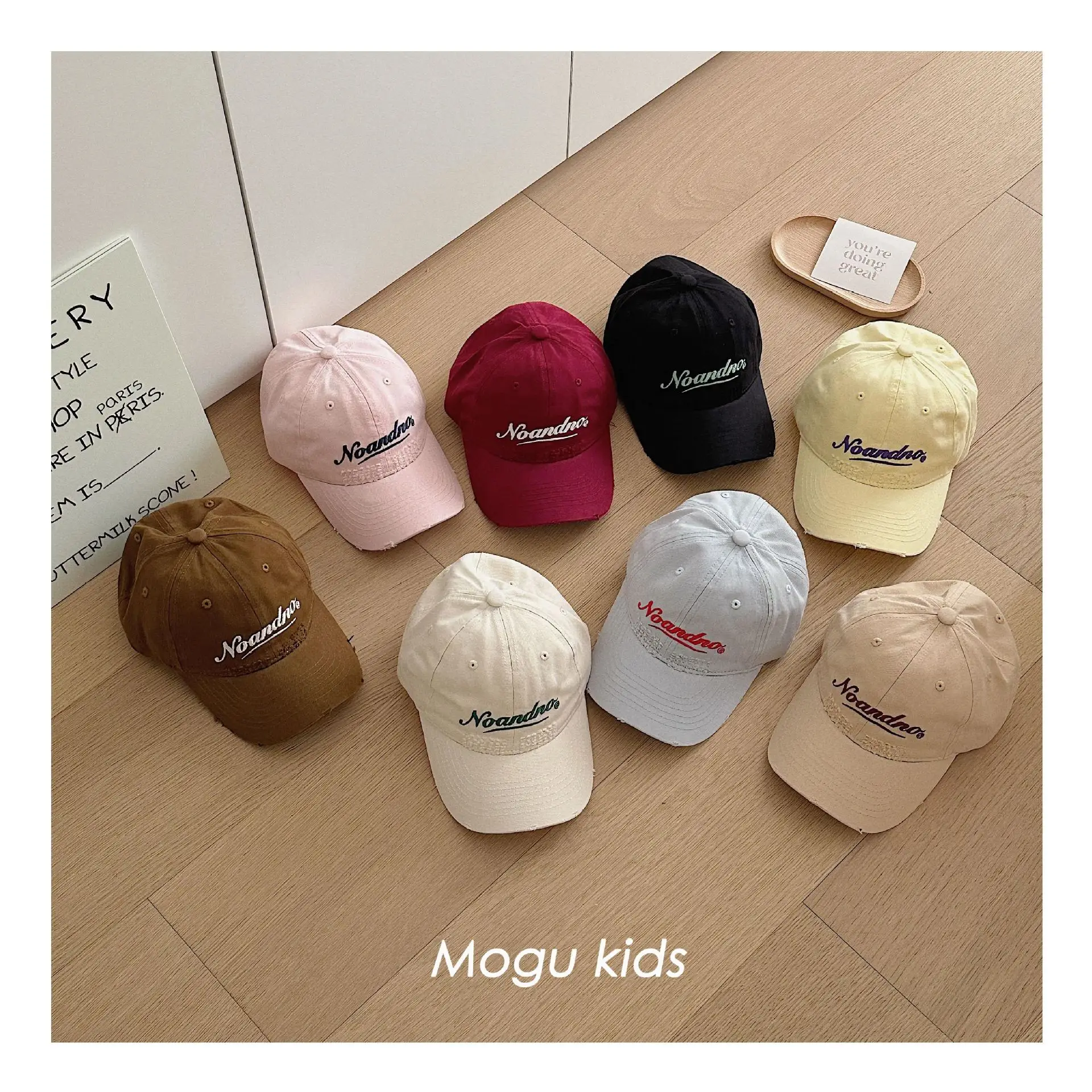 Kids Cotton Cap White Letter Embroidery Mogu Kids