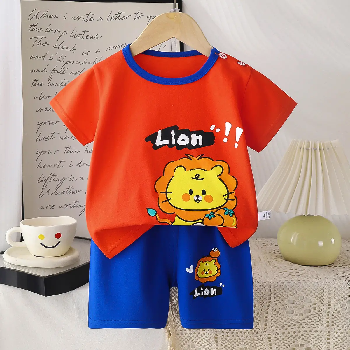 Children's Blue Yellow Cartoon Short Sleeve T-Shirt Suit - Image 14