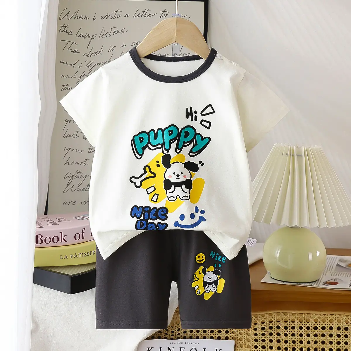 Children's Blue Yellow Cartoon Short Sleeve T-Shirt Suit - Image 13