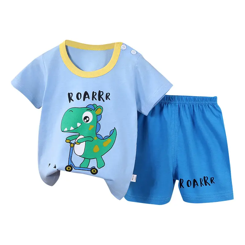Children's Blue Yellow Cartoon Short Sleeve T-Shirt Suit - Image 35